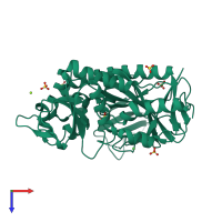 PDB entry 7uk8 coloured by chain, top view.