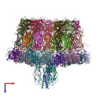 PDB entry 7umt coloured by chain, top view.