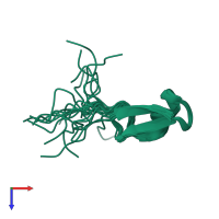 PDB entry 7unx coloured by chain, ensemble of 20 models, top view.