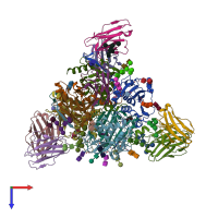 PDB entry 7uot coloured by chain, top view.