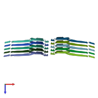 PDB entry 7upe coloured by chain, top view.