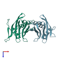 PDB entry 7uql coloured by chain, top view.