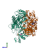 Hetero dimeric assembly 1 of PDB entry 7uqx coloured by chemically distinct molecules, side view.