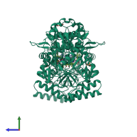 Homo dimeric assembly 2 of PDB entry 7us7 coloured by chemically distinct molecules, side view.