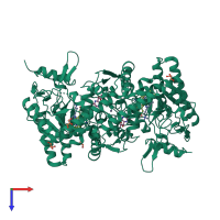 Homo dimeric assembly 2 of PDB entry 7us7 coloured by chemically distinct molecules, top view.