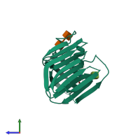 PDB entry 7us9 coloured by chain, side view.