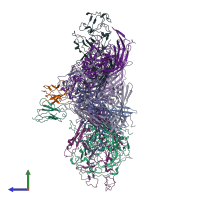 PDB entry 7utu coloured by chain, side view.