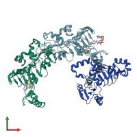 PDB entry 7uuo coloured by chain, front view.