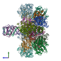 PDB entry 7uus coloured by chain, side view.