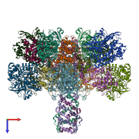 PDB entry 7uus coloured by chain, top view.