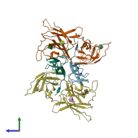 PDB entry 7uwj coloured by chain, side view.