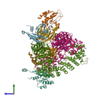 PDB entry 7ux3 coloured by chain, side view.