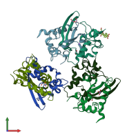 PDB entry 7uxz coloured by chain, front view.