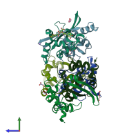 PDB entry 7uxz coloured by chain, side view.