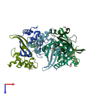 PDB entry 7uxz coloured by chain, top view.