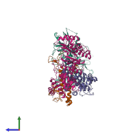 PDB entry 7uy8 coloured by chain, side view.