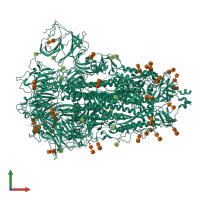 Homo trimeric assembly 1 of PDB entry 7v7d coloured by chemically distinct molecules, front view.