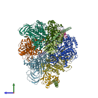 PDB entry 7vai coloured by chain, side view.