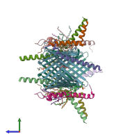 PDB entry 7vby coloured by chain, side view.