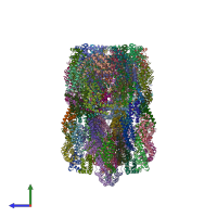 PDB entry 7vea coloured by chain, side view.