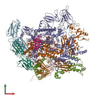 PDB entry 7vf9 coloured by chain, front view.