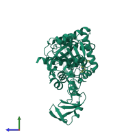 Monomeric assembly 1 of PDB entry 7vhz coloured by chemically distinct molecules, side view.