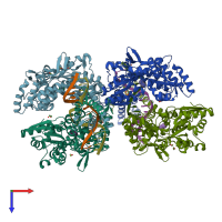 PDB entry 7vn5 coloured by chain, top view.