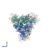 PDB entry 7vne coloured by chain, side view.