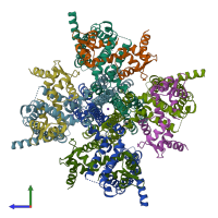 PDB entry 7vnq coloured by chain, side view.