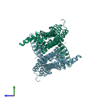 PDB entry 7voj coloured by chain, side view.