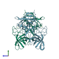 PDB entry 7vp0 coloured by chain, side view.