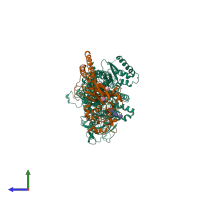 PDB entry 7vsh coloured by chain, side view.