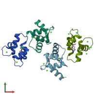 PDB entry 7vuu coloured by chain, front view.