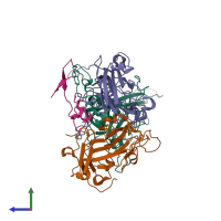 PDB entry 7vxh coloured by chain, side view.