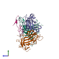PDB entry 7vy0 coloured by chain, side view.