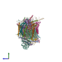 PDB entry 7vy1 coloured by chain, side view.