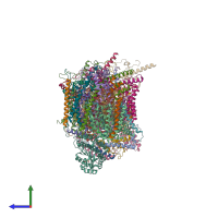PDB entry 7vye coloured by chain, side view.