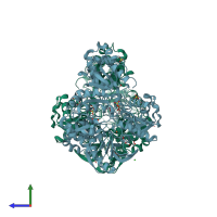 PDB entry 7vyo coloured by chain, side view.