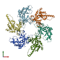 PDB entry 7w7p coloured by chain, front view.