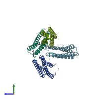 PDB entry 7w9u coloured by chain, side view.