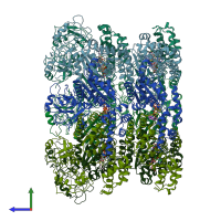 PDB entry 7wd3 coloured by chain, side view.