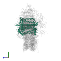 Photosystem I P700 chlorophyll a apoprotein A1 in PDB entry 7wfd, assembly 1, side view.