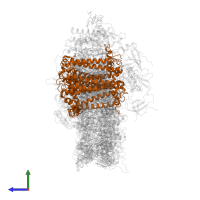 Photosystem I P700 chlorophyll a apoprotein A2 in PDB entry 7wfd, assembly 1, side view.