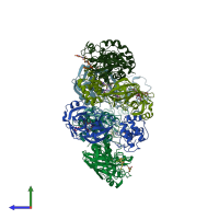 PDB entry 7wku coloured by chain, side view.