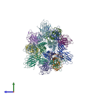 PDB entry 7wov coloured by chain, side view.