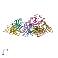 Hetero heptameric assembly 1 of PDB entry 7wp6 coloured by chemically distinct molecules, top view.
