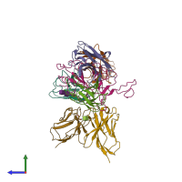 Hetero heptameric assembly 1 of PDB entry 7wp8 coloured by chemically distinct molecules, side view.