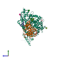 PDB entry 7wpo coloured by chain, side view.