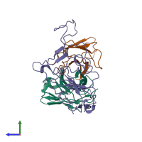 PDB entry 7wrl coloured by chain, side view.