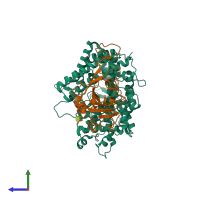 PDB entry 7wsh coloured by chain, side view.